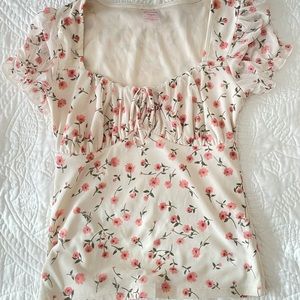 puff sleeve floral blouse